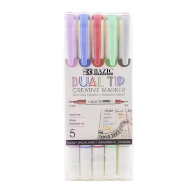 Bazic Alcohol-Based Marker, Twin Tip, Assorted Colors, 5/Pack, 6 Packs/Bundle (BAZ1214-6)
