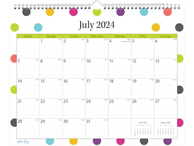 2024-2025 Blue Sky Teacher Dots 15 x 12 Academic Monthly Wall Calendar (100340-A25)