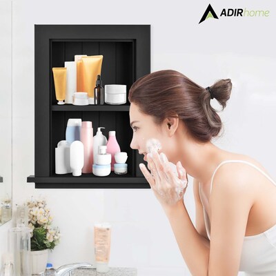 AdirHome 1-Shelf Recessed Wall Mount Shelf, 19" x 12.75" x 4.75", Black (515-01-BLK)