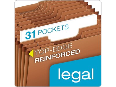 Pendaflex Heavy Duty Reinforced Paper Stock Accordion File, Numerical Index, 31-Pocket, Legal, Brown, Each (R219DHD)