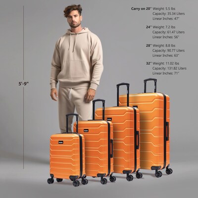 InUSA Trend 4-Piece Hardside Spinner Luggage Set, TSA Checkpoint Friendly, Orange (IUTRESMLXL-ORA)