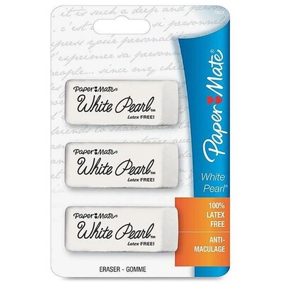 Paper Mate® White Pearl Latex-Free Plastic Eraser, 3/Pack (70624)