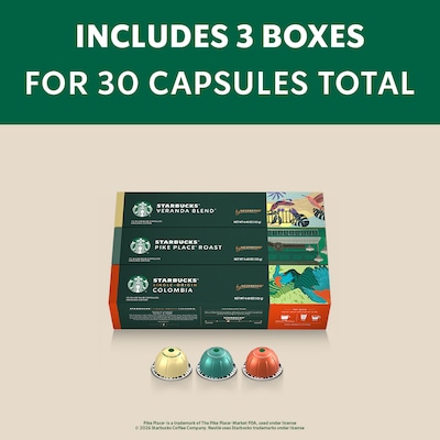 Nespresso Starbucks Variety Pack Coffee Nespresso Vertuo Capsules, Light & Medium Roast, 30/Pack (163929)
