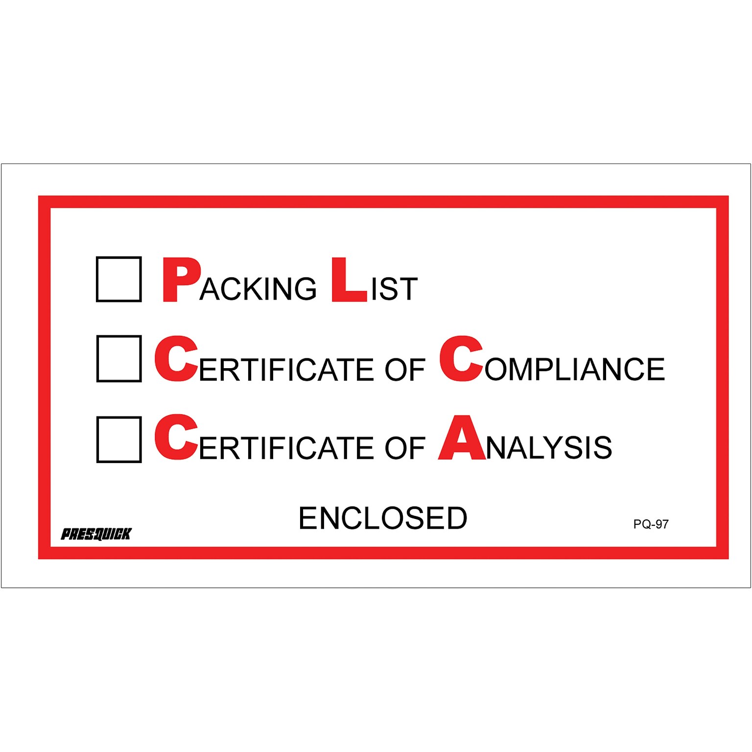 Quill Brand Packing List Envelope, 5.5 x 10, Red Full Face,Packing List/Cert of Compliance/Cert. of Analysis Enclosed  (PL97)