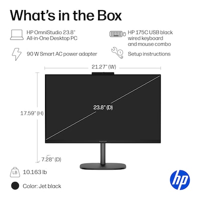 HP OmniStudio 23.8" All-in-One Desktop PC, Intel Core 5 120U, Intel Graphics, 8GB RAM, 512GB SSD, Windows 11 Home (D9EK4AA#ABA)