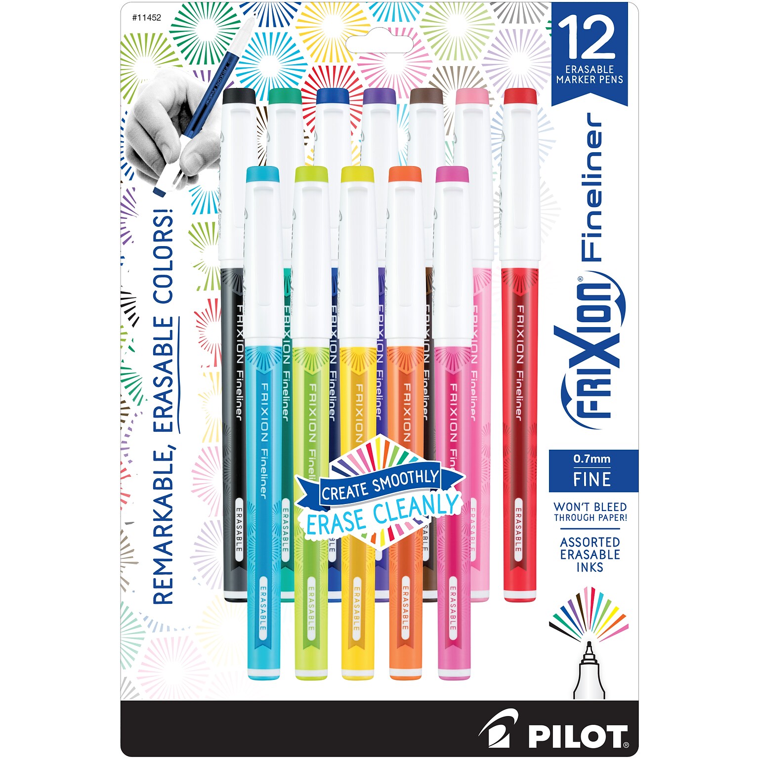 Pilot FriXion Erasable Marker Pens, Fine Point, 0.6mm, Assorted Ink, Dozen (11452)