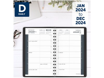 2024 AT-A-GLANCE 5" x 8" Daily Appointment Book, Black (70-800-05-24)