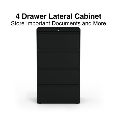 Quill Brand® Commercial 4 File Drawers Lateral File Cabinet, Assembled, Black, Letter/Legal, 30"W (20070D)