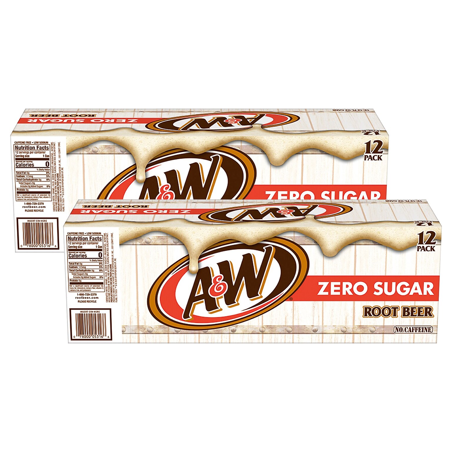 A&W Zero Sugar Root Beer Soda, 12 oz., 24/Carton (10000853)