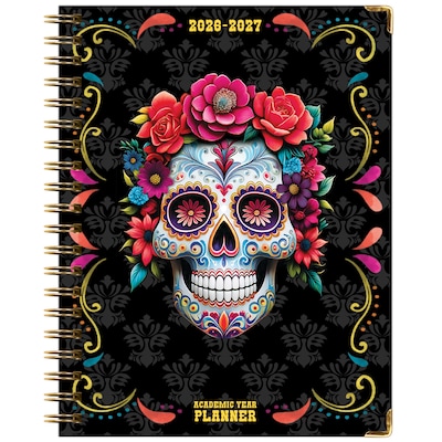 2026-2027 Excello Brands 8.5" x 11" Academic Weekly & Monthly Planner, Paperboard Cover, Sugar Skull (FSHN-AY26-8511-48)