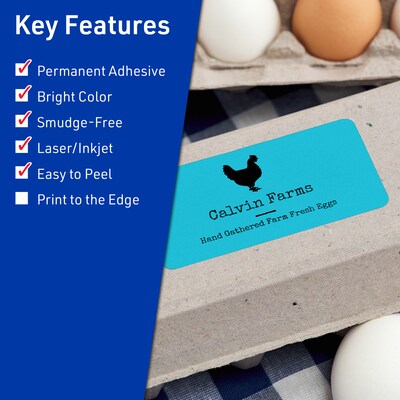 Avery Laser/Inkjet Multipurpose Rectangle Labels, 2 x 4, Bright Blue, 800 Labels/Box (94207)