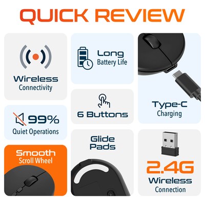 Delton S16 Wireless Ambidextrous Optical Mouse, Black (DMS16-WR)