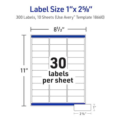 Avery Easy Peel Inkjet Address Labels, 1" x 2-5/8", Clear, 300 Labels/Pack (18660)