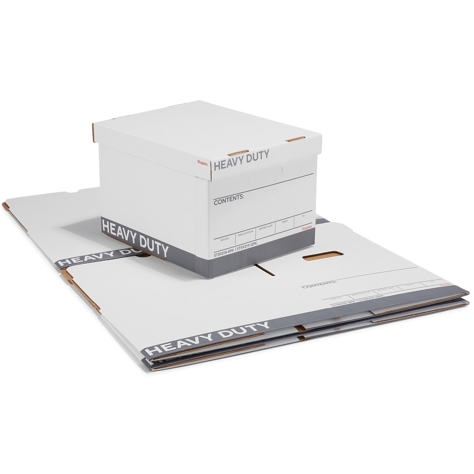 Staples Heavy Duty 50% Recycled Corrugated File Box Lift Off Lid, Letter/Legal Size, White/Gray, 4/Carton (2522303)