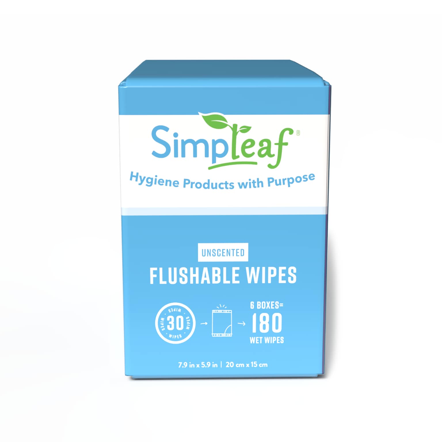 Simpleaf Unscented Flushable Wipes, 30 Single Wipes/Box, 6 Boxes/Carton (S-011-180counts)