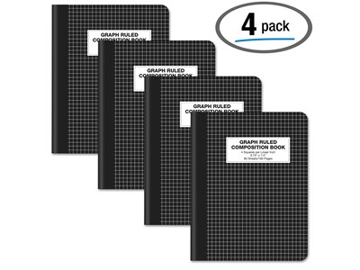 Better Office Composition Notebooks, 7.5" x 9.75", Graph Ruled, 80 Sheets, Black, 4/Pack (25604-4PK)