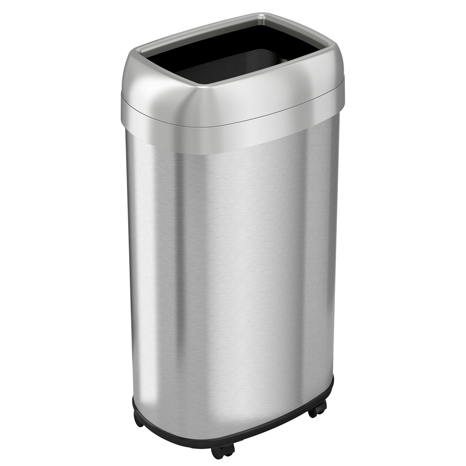 iTouchless 16 Gallon Oval Open Top Kitchen Trash Can with Wheels, Silver
