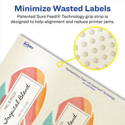 Avery Pearlized Ivory Oval Multipurpose Labels, 4.25" x 2.5", Ivory, 60/Pack (94058)