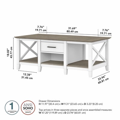 Bush Furniture Key West 47" x 24" Coffee Table, Shiplap Gray/Pure White (KWT148G2W-03)