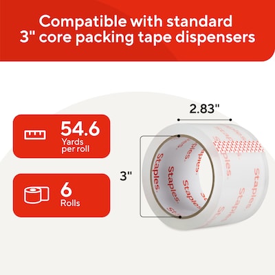 Staples Lightweight Moving & Storage Tape, 2.83” x 54.6 Yards, Clear — 6/Roll Pack