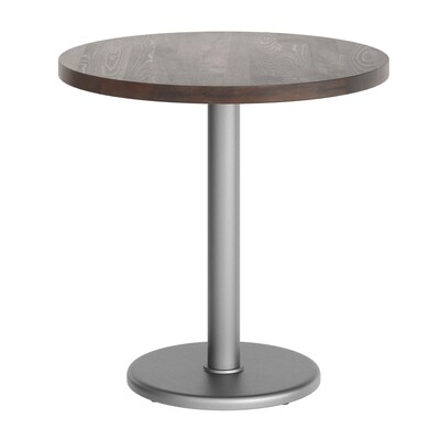 Flash Furniture Bennett 30" Round Wooden Commercial Indoor Table, Dark Brown Top/Silver Base (GSFRD30DBTR18S)