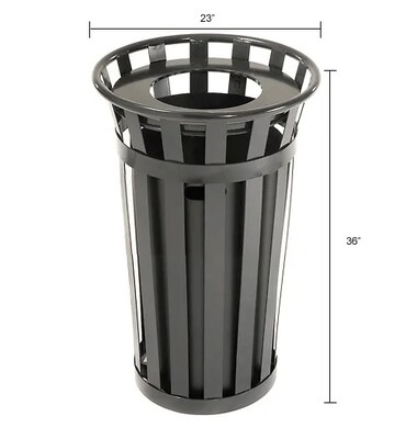 Global Industrial Outdoor Slatted Steel Trash Can w/ Flat Lid & Liner, 24 Gallon, Black (237725BK)