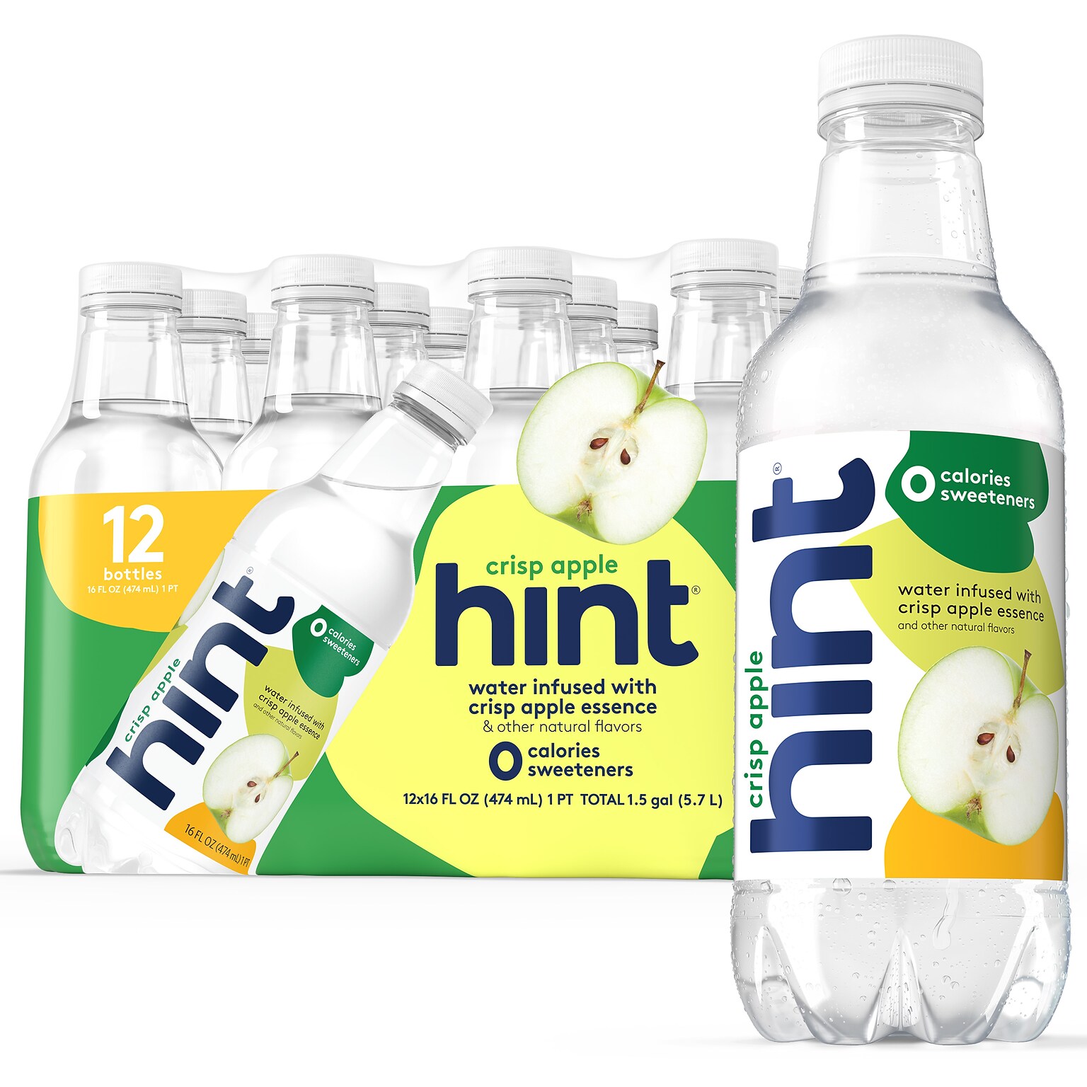 Hint Crisp Apple Flavored Water, 16 oz., 12/Carton (00104)