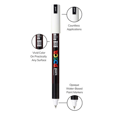 POSCA PC-1MR Water Based Paint Marker, Extra Fine Pin Tip, White, 2/Pack (UBCPC1MRWHITE-2)