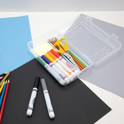 Advantus Polystyrene Pencil Box Clear, 5.25" x 8.5" x 2.5", Clear, 6/Pack (AVT34104-6)