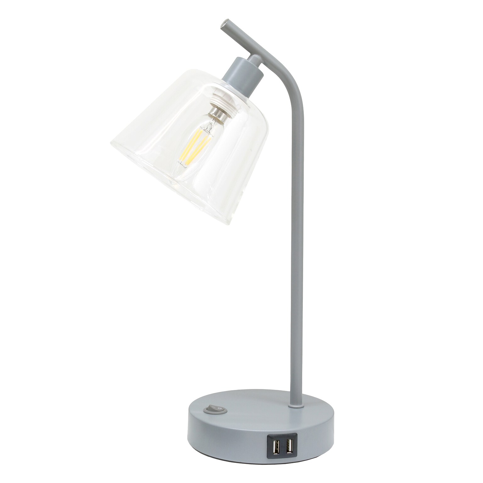 Simple Designs Sleek Essentials LED Desk Lamp, 15.75, with USB Ports, Gray (LD1074-GRY)