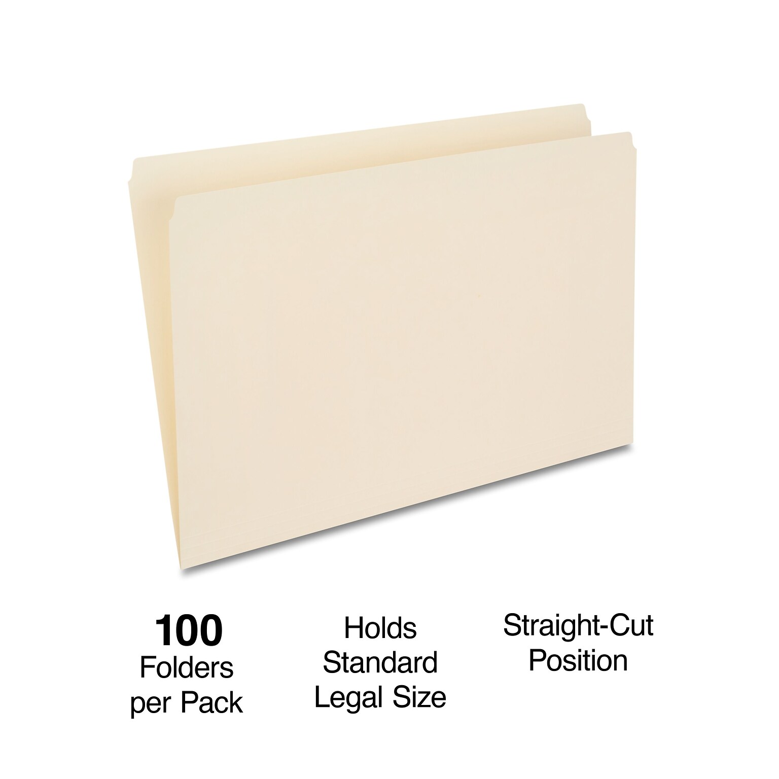 Staples File Folders, Straight-Cut, Legal Size, Manila, Durable Paper Stock, 100/Box