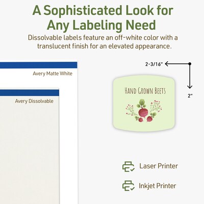 Avery Dissolvable Square Multipurpose Labels, 2" x 2-3/16", Off-white, 60/Pack (94124)
