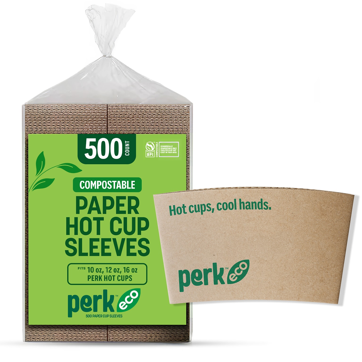 Perk™ Eco Paper Hot Cup Sleeve, Brown, 500/Pack (PK56227)