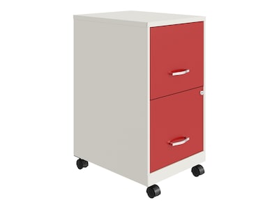 Space Solutions SOHO Smart File 2-Drawer Mobile Vertical File Cabinet, Letter Size, Lockable, Pearl White/Lava Red (25334)