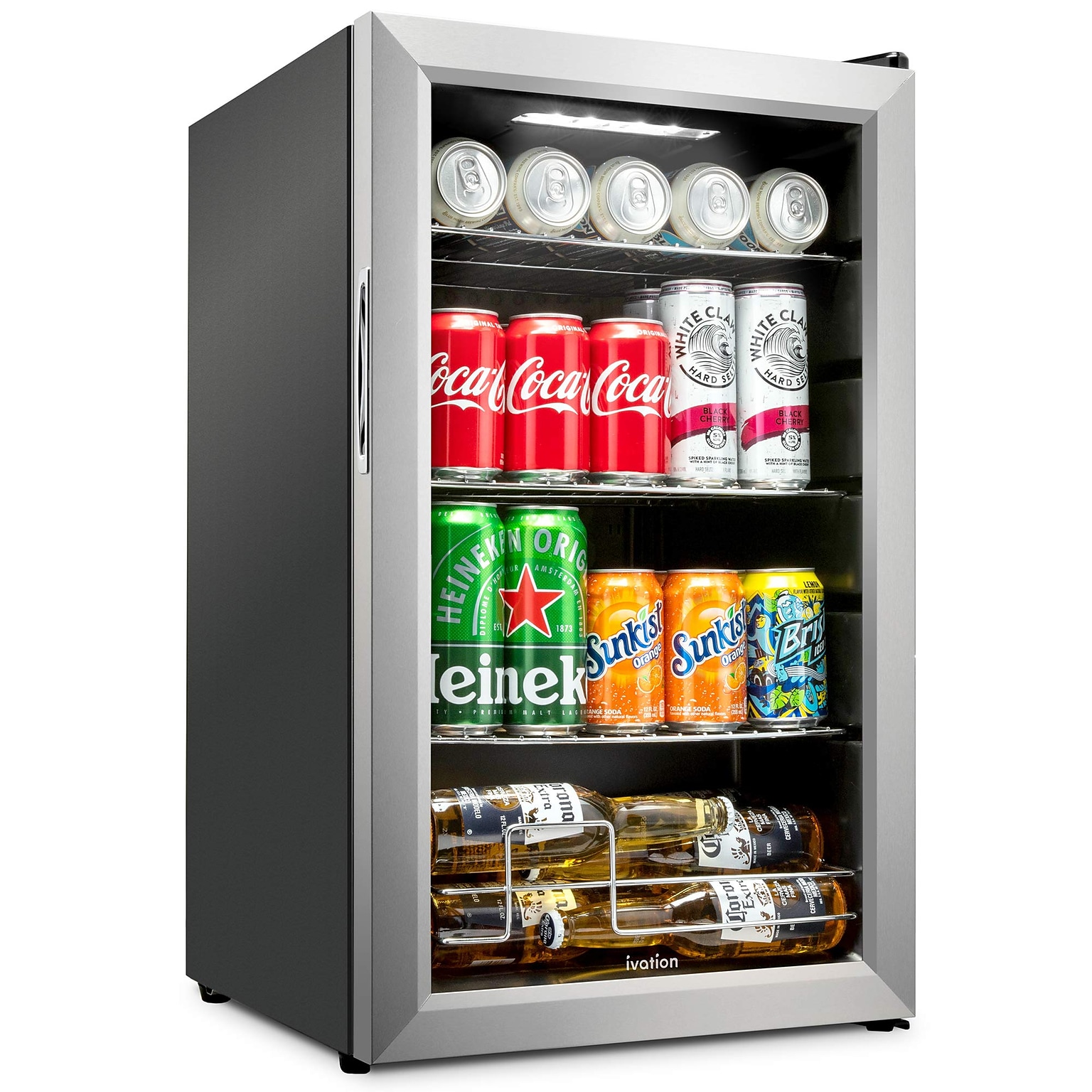 Ivation Freestanding Mini Fridge w/ Glass Door, 101 Can Capacity, Stainless Steel (IVABC1010SS)