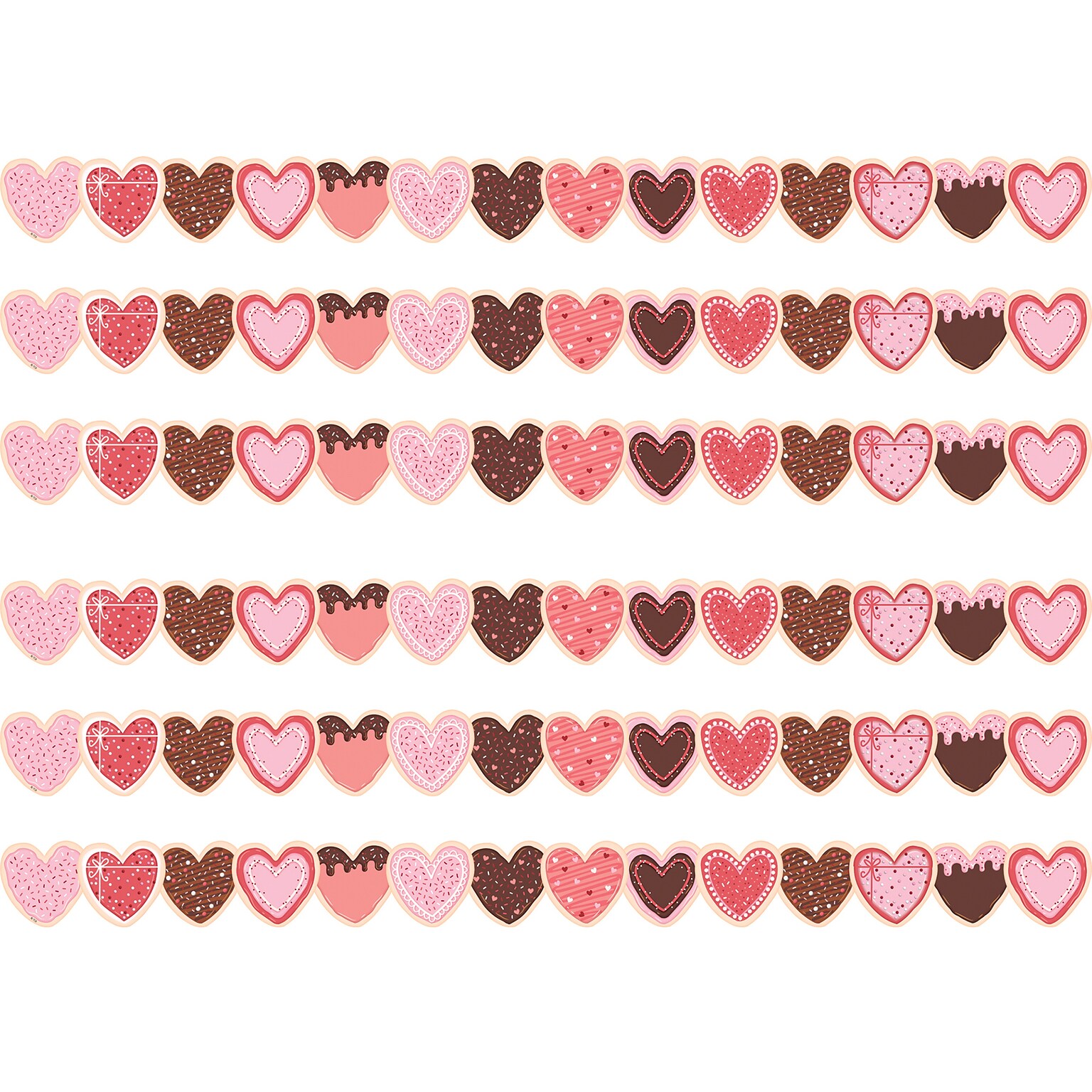 Teacher Created Resources Frosted Heart Cookies Die-Cut Border Trim, 3 x 2.92, Multicolor, 6 Packs/Bundle (TCR6950-6)