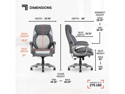 Sharper Image S-600 Active Lumbar Heated Ergonomic Bonded Leather Swivel Executive Massage Chair, Gray (60098-GRY)