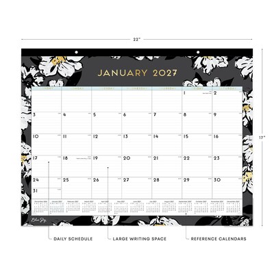 2027 Blue Sky Baccara Dark 22 x 17 Monthly Desk Pad Calendar, Black/Gold (110215-27)