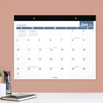 2027 AT-A-GLANCE Easy-to-Read 21.75" x 17" Monthly Desk Pad Calendar, White/Blue (SKLP24-32-27)