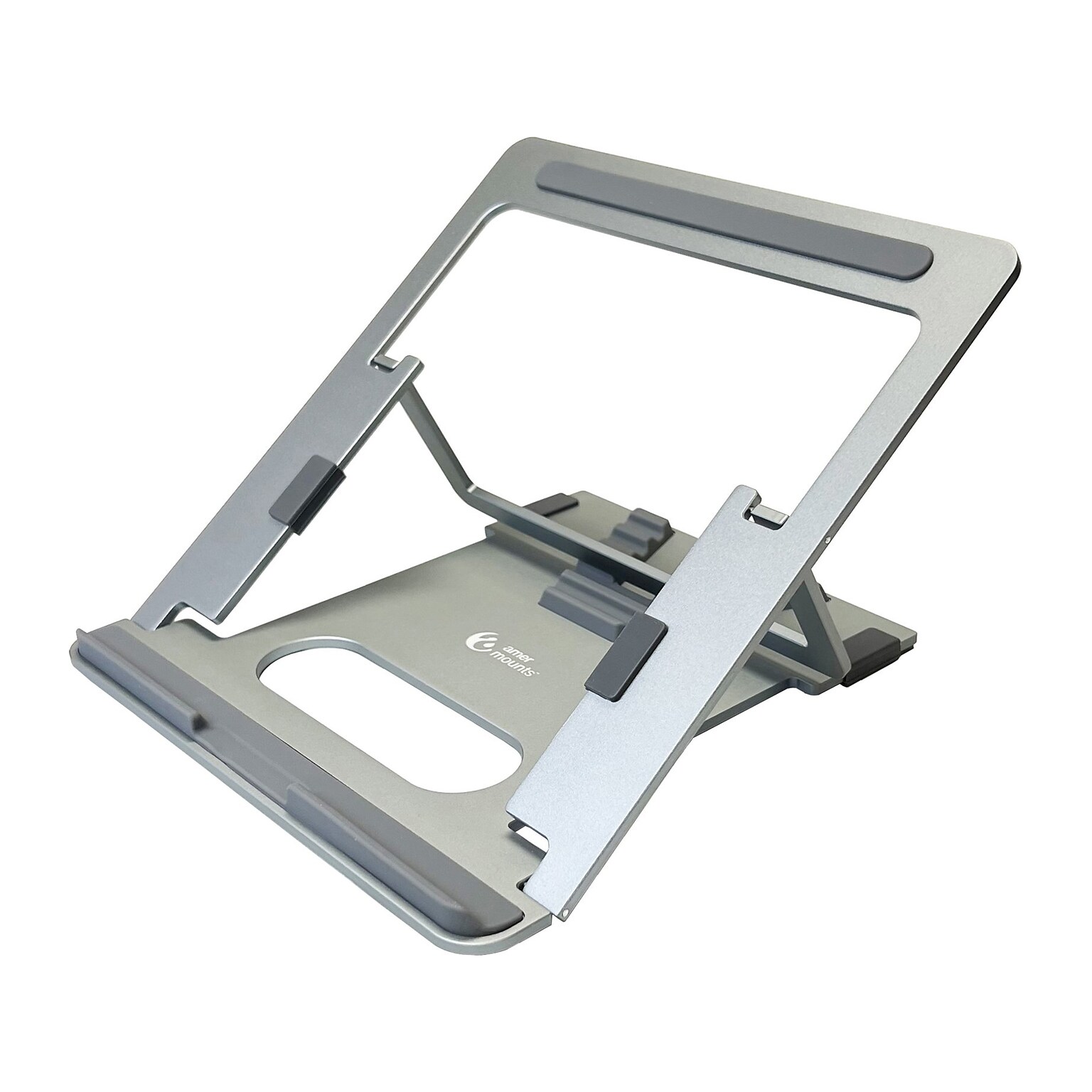 Amer 10 x 6 Aluminum Folding Laptop Stand for 15.6 Laptops, Silver (AMRNS01DG)
