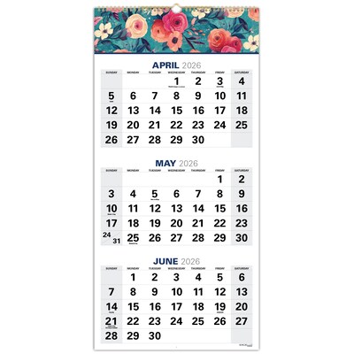 2026-2027 Excello Brands Large Print 13 x 27 Academic Monthly Wall Calendar, Teal Floral (WC-AY26-1327-17)