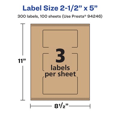 Avery Laser/Inkjet Rectangle Multipurpose Labels, 2.5" x 5", Kraft Brown, 300 Labels/Box ( 94246)