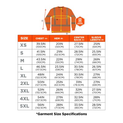 Ergodyne GloWear 8370 High Visibility Long Sleeve T-Shirt, ANSI Type R Class 3, Orange, 2XL (22266)