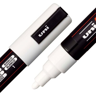 POSCA PC-5M Water Based Paint Marker, Medium Bullet Tip, White, 3/Pack (UBCPC5MWHITE-3)