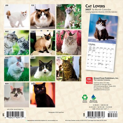 2027 BrownTrout Cat Lovers 7 x 7 Monthly Wall Calendar, Assorted Colors (9798330709717)