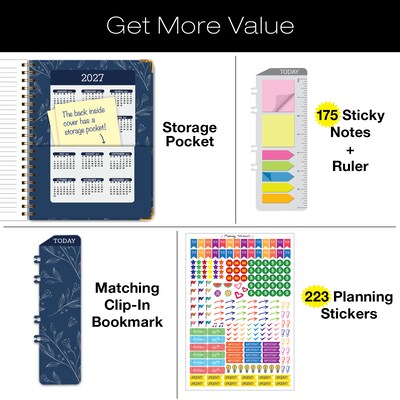 2026 Global Printed Products Big Print 8.5" x 11" Weekly & Monthly Planner, Paperboard Cover, Blueberry Vines (LGPRTCY26851188)