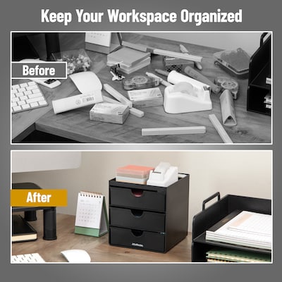Mind Reader 3-Drawer Plastic Desk Organizer, Black (MINMACH3-BLK)