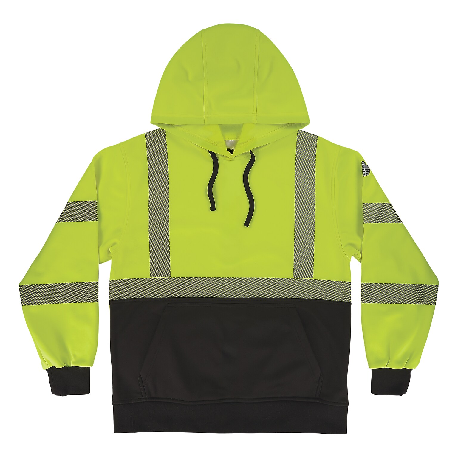 Ergodyne GloWear 8317BK High Visibility Long Sleeve Black Bottom Hooded Sweatshirt, ANSI Type R Class 3, Lime, X-Large (22975)