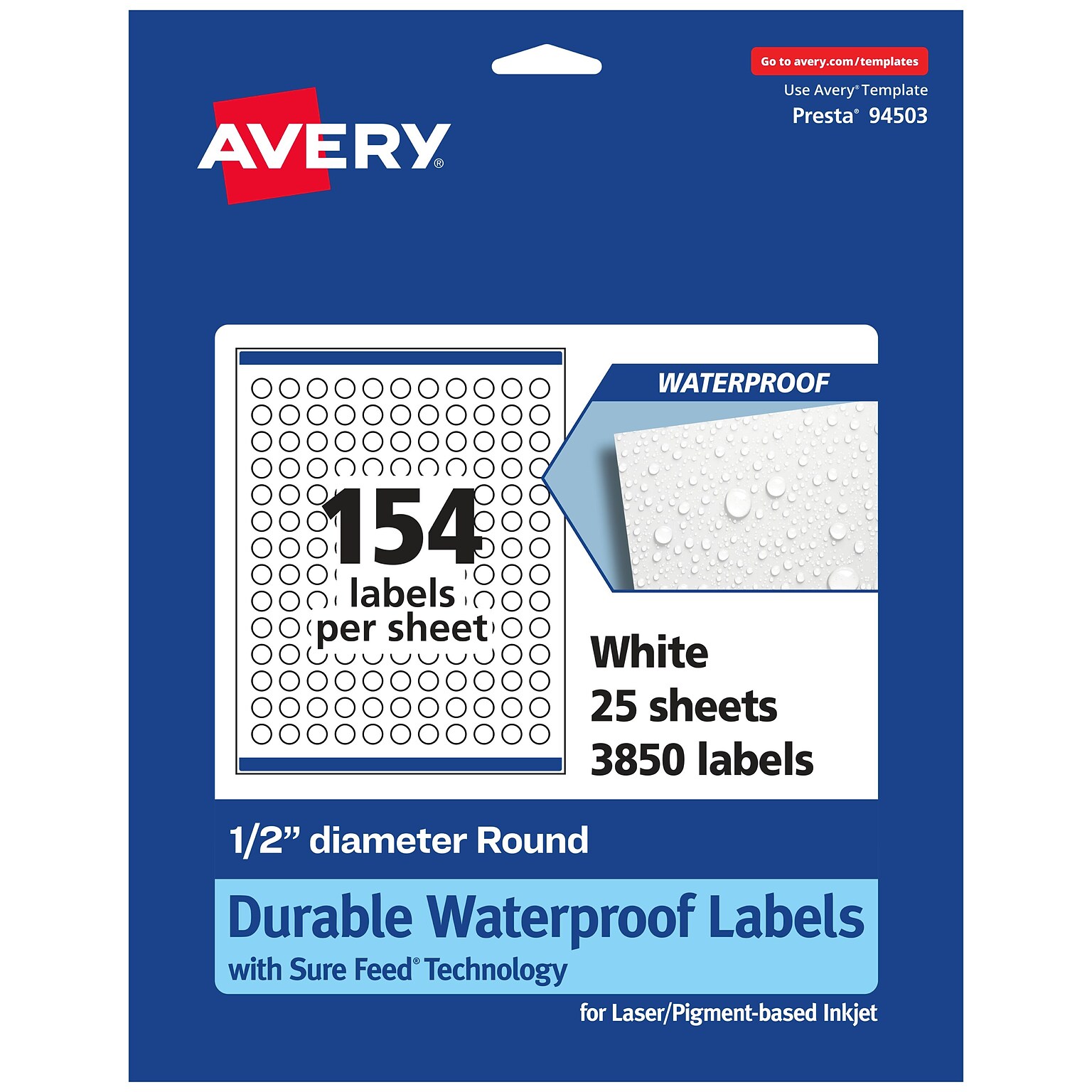 Avery Laser/Inkjet Round Multipurpose Labels, 0.5 Dia., White, 3,850 Labels/Pack (94503)