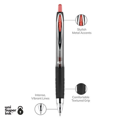 uniball 207 Retractable Gel Pens, Medium Point, 0.7mm, Red Ink, Dozen (33952)